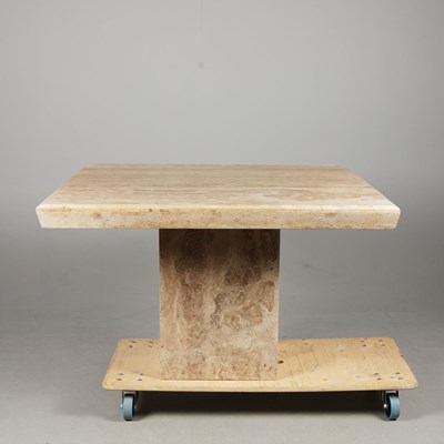 Lot 685 - SQUARE TRAVERTINE TABLE.