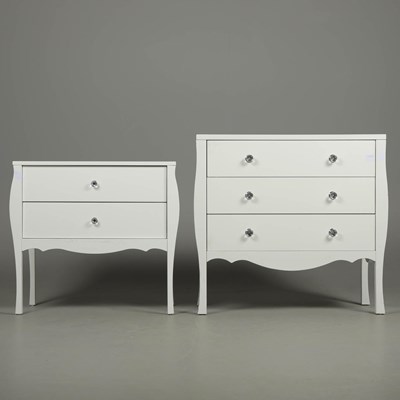 Lot 707 - SET OF TWO SIMILAR WHITE LACQUERED BEDSIDE CHESTS.