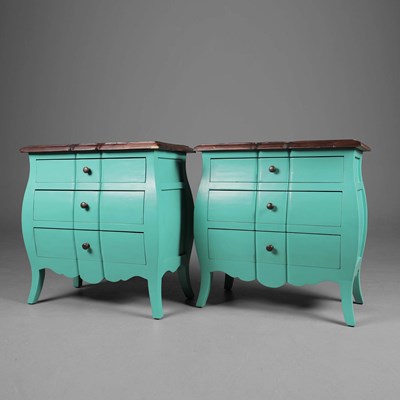 Lot 706 - PAIR OF TURQUOISE PAINTED BEDSIDE CHESTS.