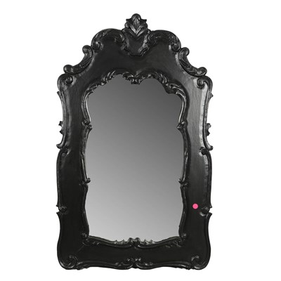 Lot 780 - WALL MIRROR WITH A BLACK PAINTED FRAME.