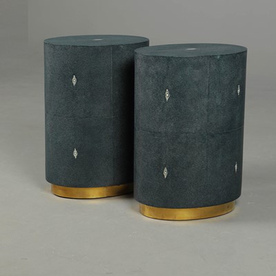 Lot 563 - SHAGREEN SIDE TABLES, A PAIR.