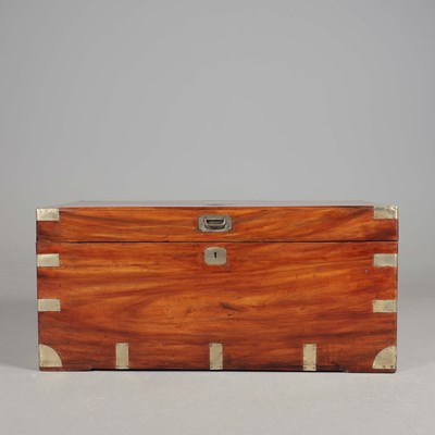 Lot 303 - 19TH CENTURY CAMPHORWOOD AND BRASS BOUND TRUNK