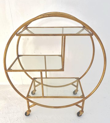 Lot 290 - ART DECO STYLE GILT METAL AND GLASS COCKTAIL TROLLEY