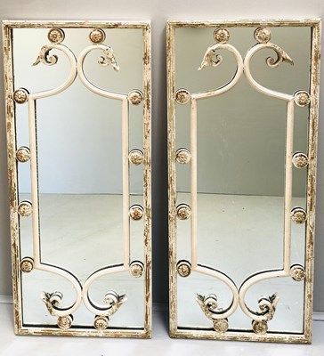 Lot 287 - PAIR OF ARCHITECTURAL ITALIAN STYLE WALL MIRRORS WITH DISTRESSED METAL FRAMES