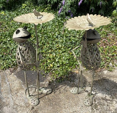 Lot 248 - PAIR OF METAL FROG FORM BIRD BATHS