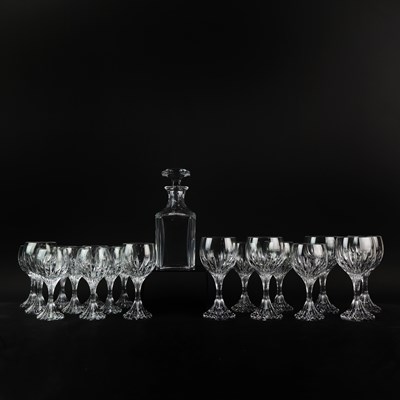 Lot 376 - A BACCARAT 'HARCOURT' WHISKY DECANTER AND EIGHTEEN BACCARAT 'MASSENA' WINE GLASSES