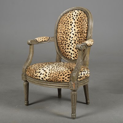Lot 339 - CHILD'S FRENCH FAUTEUIL IN LEOPARD PRINT UPHOLSTERY