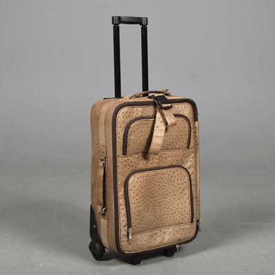 Lot 123 - AN OSTRICH BROWN LEATHER HOLDALL AND A TAN OSTRICH LEATHER TRAVELLING CASE (2)