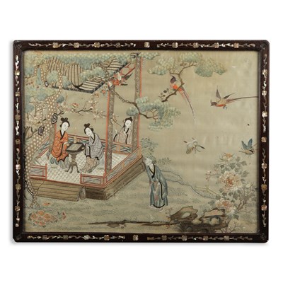 Lot 114 - CHINESE SILK EMBROIDERED NEEDLEWORK