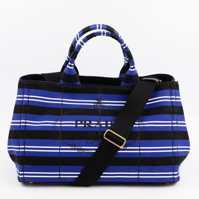 Lot 27 - PRADA STRIPES CANAPA LOGO 2-WAY TOTE BAG