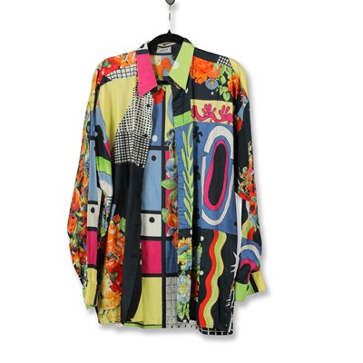 Lot 55 - GIANNI VERSACE POP ART 1991 MULTICOLOURED FLORAL PATCHWORK SHIRT