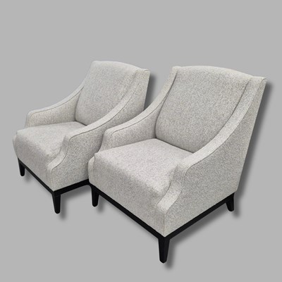 Lot 632 - BESPOKE BOUCLE FABRIC UPHOLSTERED ARMCHAIRS, A PAIR