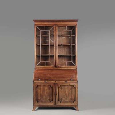 Lot 480 - GLAZED CYLINDER BUREAU BOOKCASE