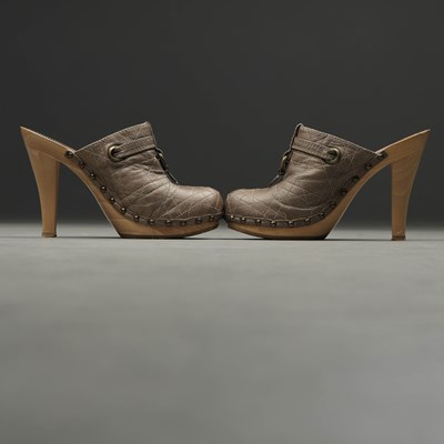Lot 69 - CHRISTIAN DIOR QUILTED PLATFORM CLOGS - UK 4