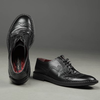 Lot 54 - DOLCE & GABBANA CROWN LEATHER DERBY SHOES - UK 9