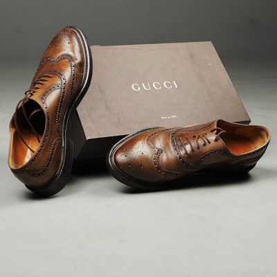 Lot 62 - GUCCI BROWN LEATHER OXFORD BROGUES - UK 10