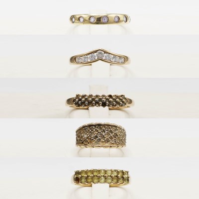 Lot 266 - A COLLECTION OF FIVE 9CT GOLD DRESS RINGS