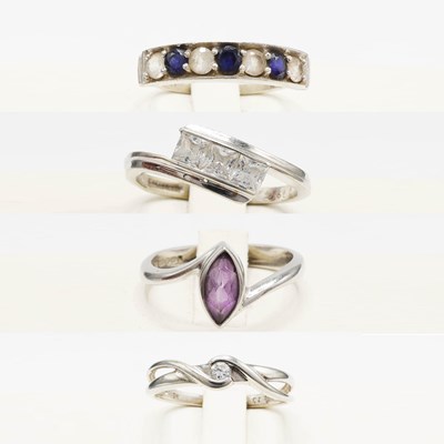 Lot 291 - FOUR VARIOUS 9CT WHITE GOLD WHITE STONE RINGS