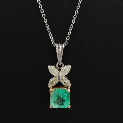 Lot 217 - AN 18CT GOLD EMERALD AND DIAMOND PENDANT