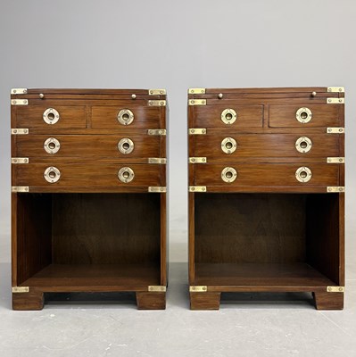 Lot 548 - PAIR OF CAMPAIGN STYLE BRASS BOUND BEDSIDE CHESTS (2)