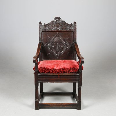 Lot 440 - 17th CENTURY WAINSCOTT ARMCHAIR