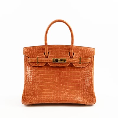 Lot 1 - HERMES ORANGE FEU SHINY CROCODILE LEATHER BIRKIN 30 BAG