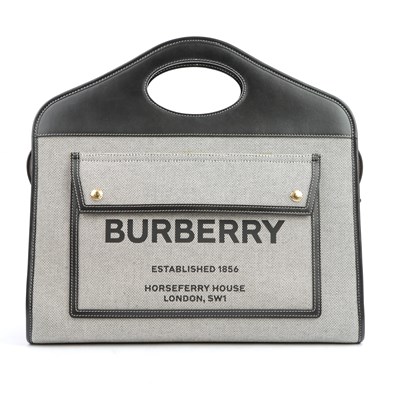 Lot 34 - BURBERRY TWO-TONE CANVAS & LEATHER MEDIUM POCKET TOTE