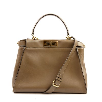 Lot 19 - FENDI PEEKABOO REGULAR NAPPA LEATHER HANDBAG IN BROWN