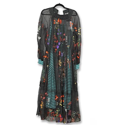 Lot 162 - FENDI BLUE STRIPE DRESS WITH EMBROIDERED MESH OVERLAY (2106) - L