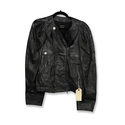 Lot 21 - LANVIN BLACK LEATHER BIKER JACKET - UK 12
