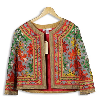 Lot 22 - OSCAR DE LA RENTA SILK PRINT & EMBROIDERED TURKISH STYLE COAT - UK 12
