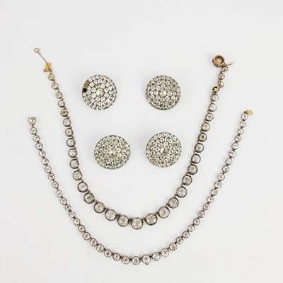 Lot 321 - TWO GILT METAL FAUX DIAMOND SINGLE STRAND NECKLACES