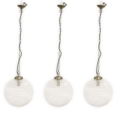 Lot 253 - 1920S STYLE PENDANT LIGHTS, A SET OF 3