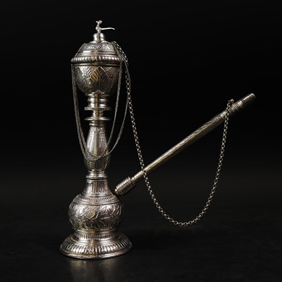 Lot 154 - AN INDIAN WHITE METAL REPOUSSE HOOKAH