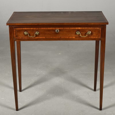Lot 496 - 19TH CENTURY MAHOGANY AND SATINWOOD BANDED WRITING TABLE
