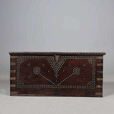 Lot 497 - 19TH CENTURY TEAK AND BRASS STUDDED ZANZIBAR TRUNK