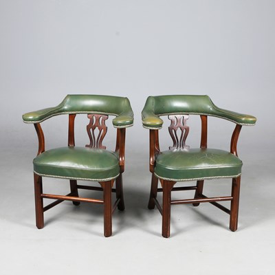 Lot 509 - PAIR OF GEORGIAN STYLE MAHOGANY LIBRARY CHAIRS (2)