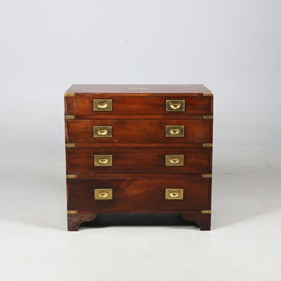 Lot 755 - CAMPAIGN MAHOGANY CHEST OF DRAWERS