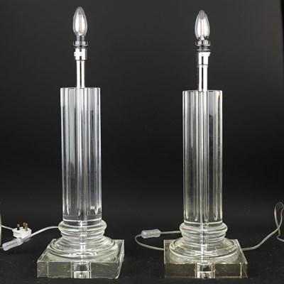 Lot 369 - A PAIR OF ANDREW MARTIN GLASS COLUMN TABLE LAMPS. (2)