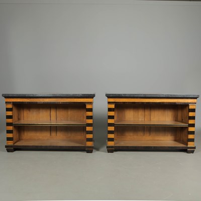 Lot 551 - PAIR OF REGENCY STYLE OPEN BOOKCASES (2)