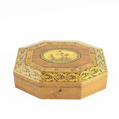 Lot 472 - TUMBRIDGEWARE OCTAGONAL INK AND PENWORK BOX .
