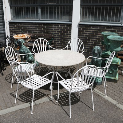 Lot 502 - GARDEN TABLE AND SIX ARMCHAIRS (7)