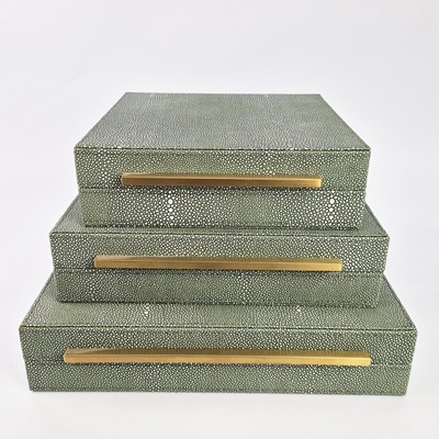 Lot 170 - FAUX SHAGREEN BOXES, A GRADUATED SET OF 3