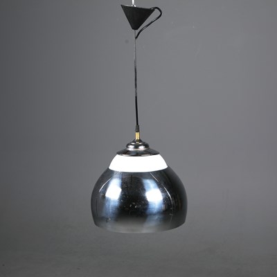 Lot 730 - 1970s ITALIAN SPACE AGE CHROME AND OPALINE GLASS GLOBE PENDANT LIGHT