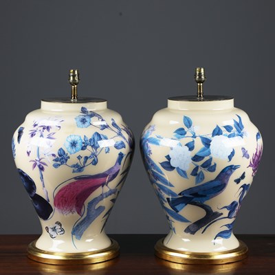Lot 326 - LARGE FLORAL TABLE LAMP BASES, A PAIR