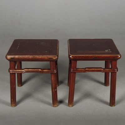 Lot 360 - A PAIR OF 20TH CENTURY LACQUERED SIDE TABLES