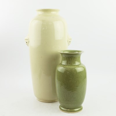 Lot 221 - A LARGE CHINESE MONOCHROME VASE AND A CELADON VASE.
