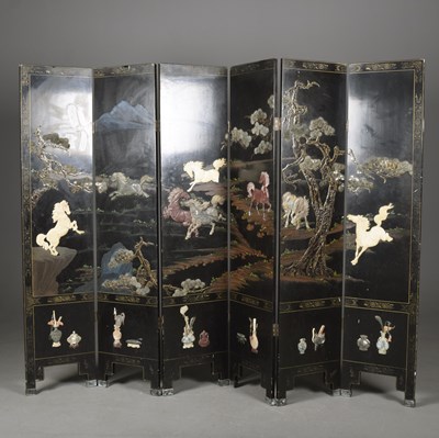 Lot 472 - CHINESE BLACK LACQUER SCREEN