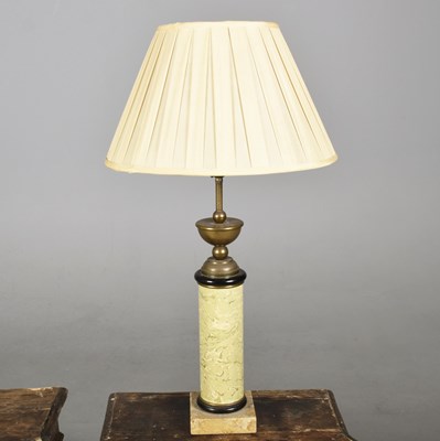 Lot 296 - LAMP, WITH A MARBLE EFFECT COLUMN