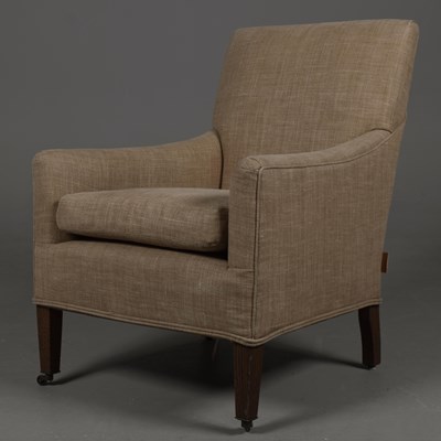 Lot 710 - NEPTUNE ARMCHAIR IN LIGHT BROWN LINEN UPHOLSTERY